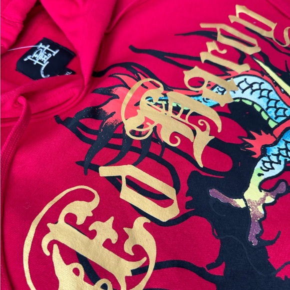 #254 (NWT) (AUTHENTIC) ED HARDY HOODIE. Red and gold colors. - Picture 13 of 14